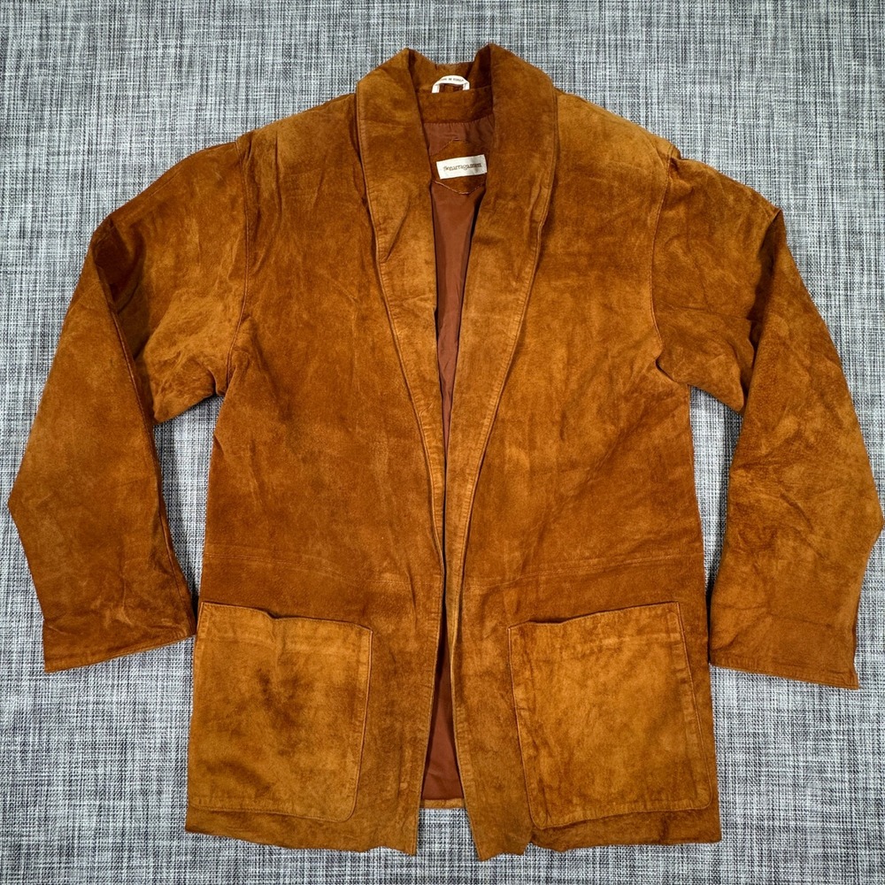 The Narragansett Women's S Brown Suede Leather Open Front Blazer Jacket Vintage